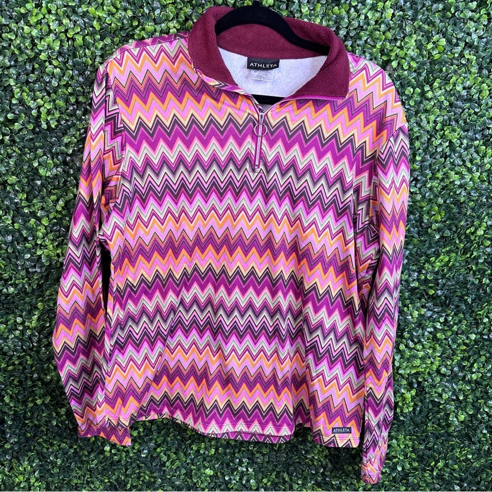 Athleta multicolor zigzag quarterzip sweater